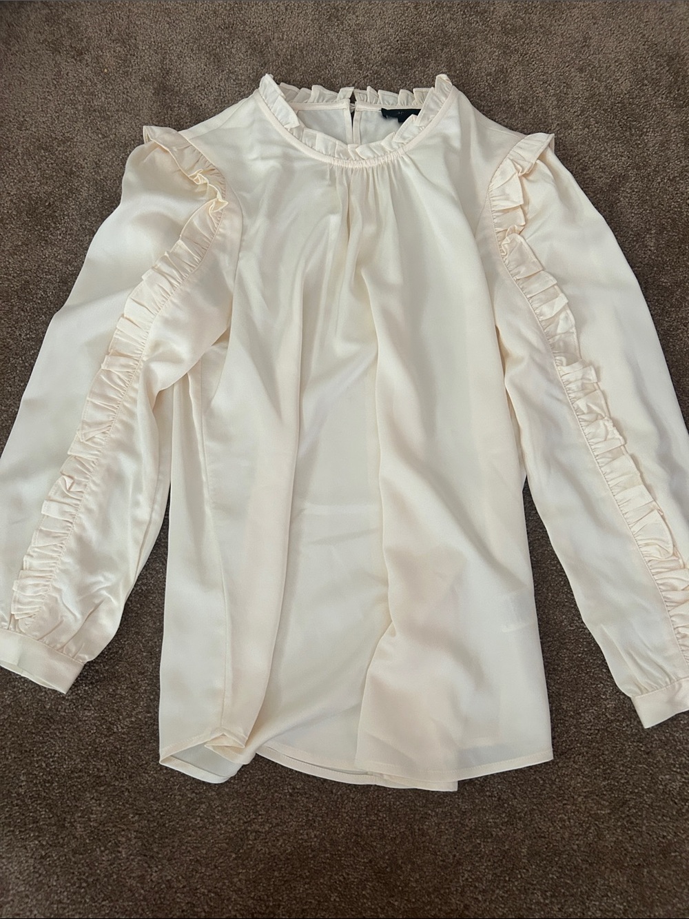 J. Crew Cream Ruffle-Detail Long Sleeve Blouse